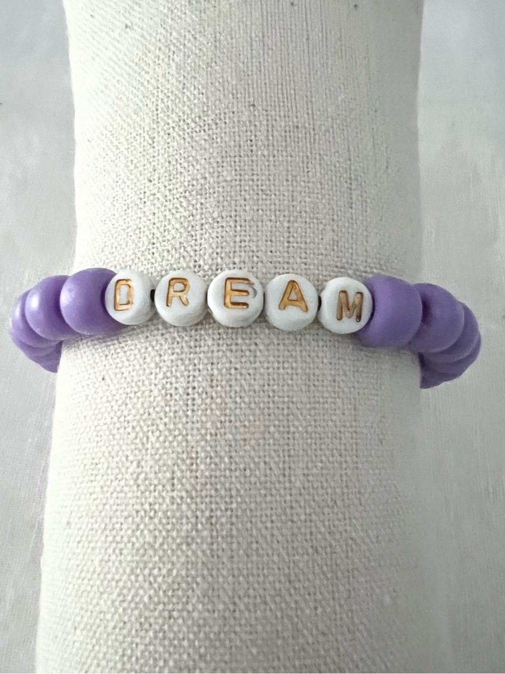 Handmade DREAM Purple Pony Bead Stretch Bracelet | Inspirational Word Bracelet